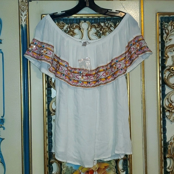 Boston Proper off the shoulder top with real shells - Picture 1 of 6